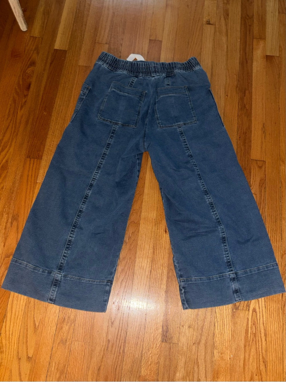 Maeve Anthropologie Cropped Denim Pants Blue Wide Leg Pull-On Drawstring XL - Picture 8 of 10